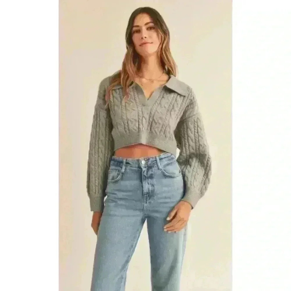 Aritzia Sunday Best Cropped Polo  Knit Sweater size Small